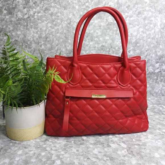None Handbags - Women's Red Satchel Quilted Purse
